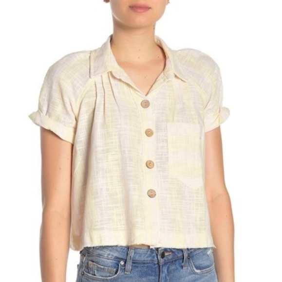 Free People We The Free Striped Cropped Away At Button Front Blouse sz Xs - Picture 1 of 8